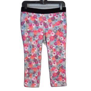 Soffe Dri Low Rise Colorful Daisy Cropped Leggings Women's L